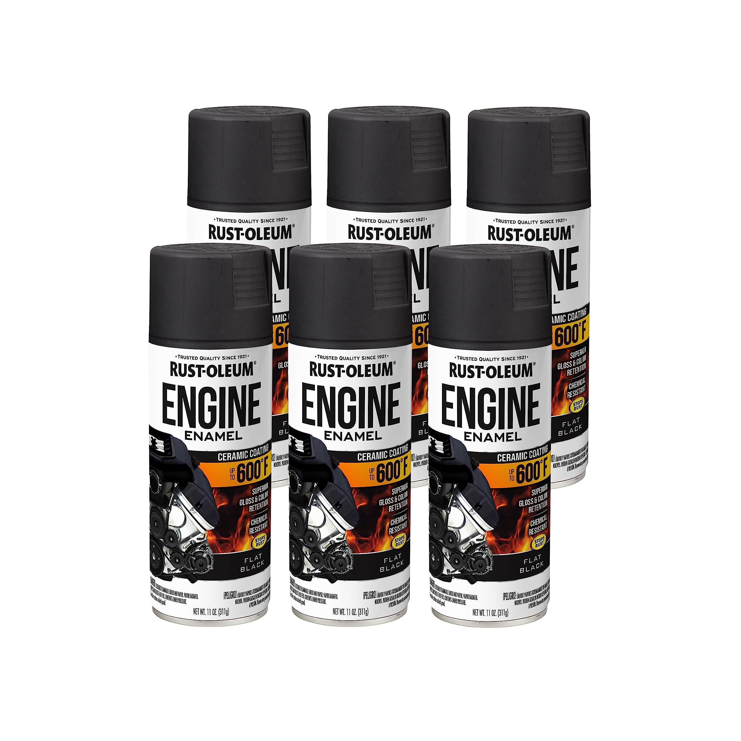 Rust-Oleum 363571-6PK Engine Enamel Spray Paint, 11 oz, Flat Black
